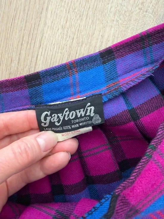 Vintage Wool Pleated Midi Skirt in Blue and Purple Plaid Size Small - Picture 4 of 7